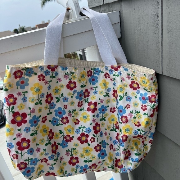 Vintage LeSportsac floral poppy reversible cream tote pockets retro boho - Picture 5 of 11